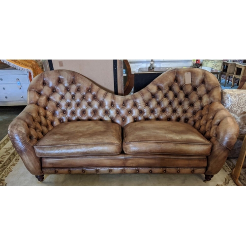 200 - SOFA, 227cm W x 108cm H, from Fleming Howland, in buttoned brown leather.