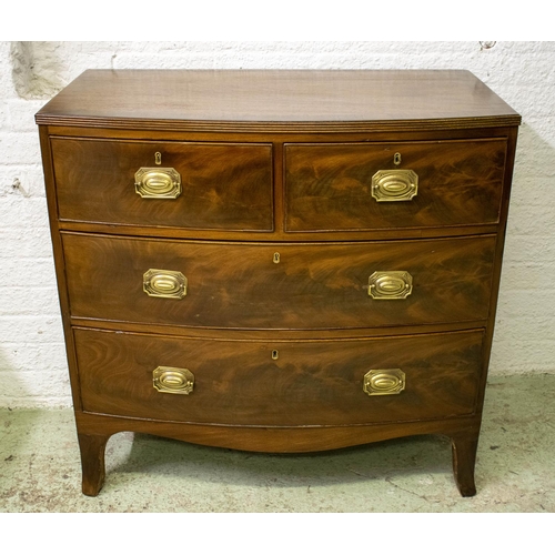 203 - BOWFRONT CHEST, 87cm H x 90cm W x 47cm D, 19th century mahogany of four drawers.