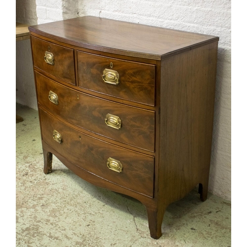 203 - BOWFRONT CHEST, 87cm H x 90cm W x 47cm D, 19th century mahogany of four drawers.