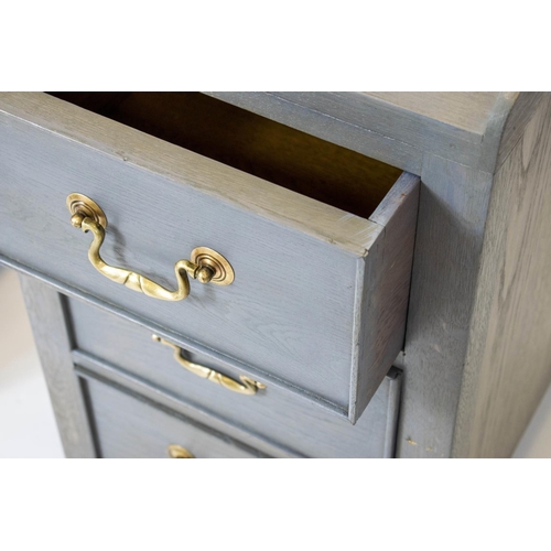 204 - BEDSIDE CHESTS, 74cm H x 39cm W x 48cm D, a pair, grey painted oak, each with three drawers. (2)