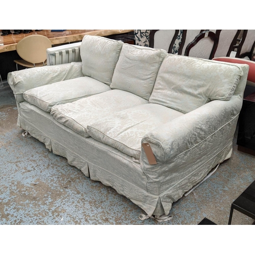 209 - SOFA, 205cm W x 79cm H x 105cm D, in a light damask fabric, sprung seat.