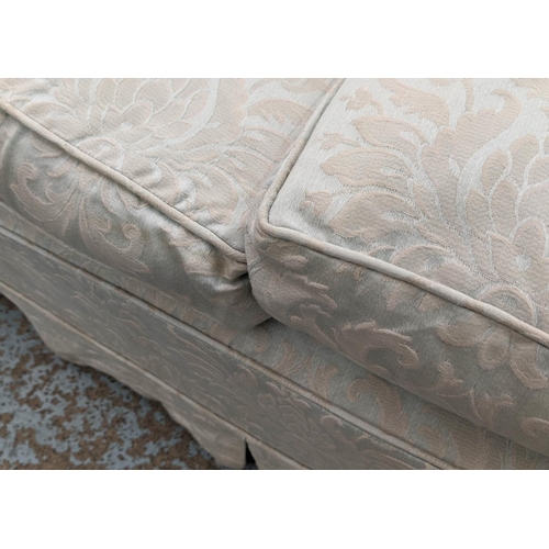 209 - SOFA, 205cm W x 79cm H x 105cm D, in a light damask fabric, sprung seat.