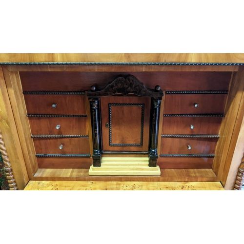 211 - SECRETAIRE, 105cm W x 54cm D x 171cm H,  Biedermeier cherrywood with a fitted interior and six exter... 