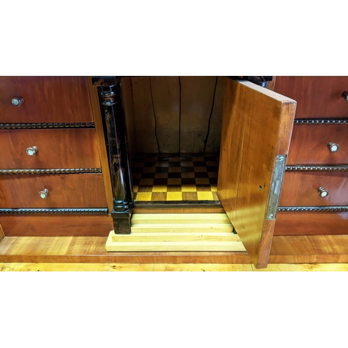 211 - SECRETAIRE, 105cm W x 54cm D x 171cm H,  Biedermeier cherrywood with a fitted interior and six exter... 