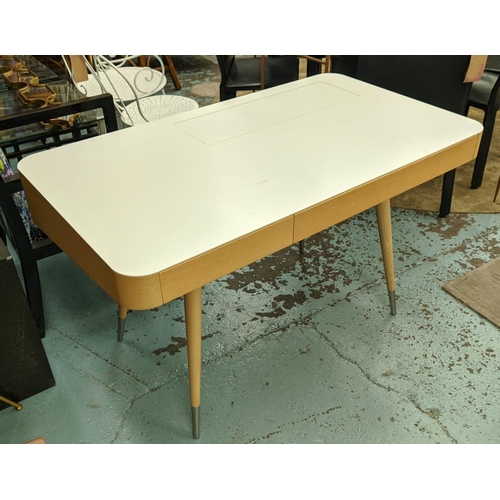 317 - DESK, 124cm W x 72cm D, contemporary style, the white top raised on a wooden base.