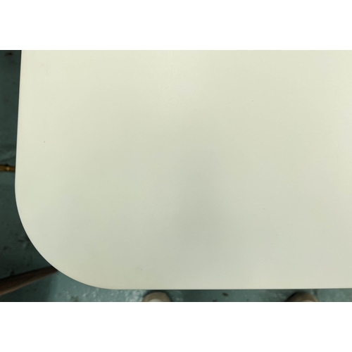 317 - DESK, 124cm W x 72cm D, contemporary style, the white top raised on a wooden base.