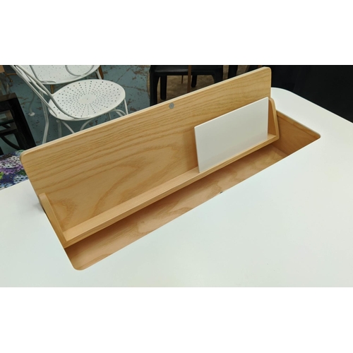 317 - DESK, 124cm W x 72cm D, contemporary style, the white top raised on a wooden base.