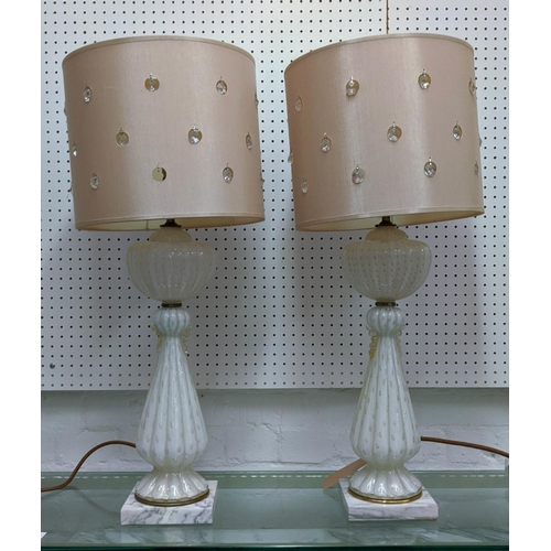 319 - TABLE LAMPS, a pair, each 72cm tall overall, including shades, white Murano style glass. (2)