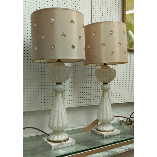 319 - TABLE LAMPS, a pair, each 72cm tall overall, including shades, white Murano style glass. (2)