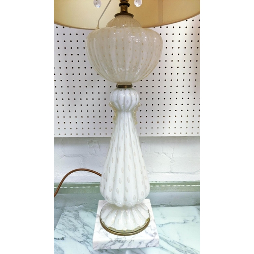 319 - TABLE LAMPS, a pair, each 72cm tall overall, including shades, white Murano style glass. (2)