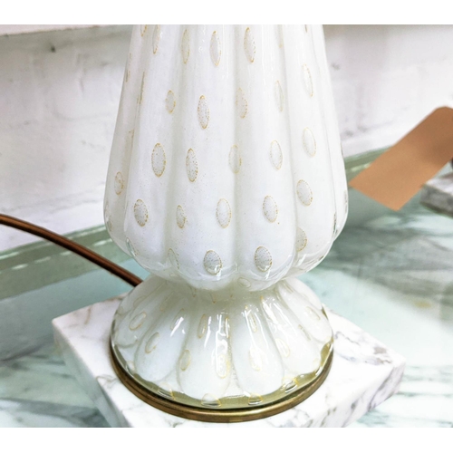 319 - TABLE LAMPS, a pair, each 72cm tall overall, including shades, white Murano style glass. (2)