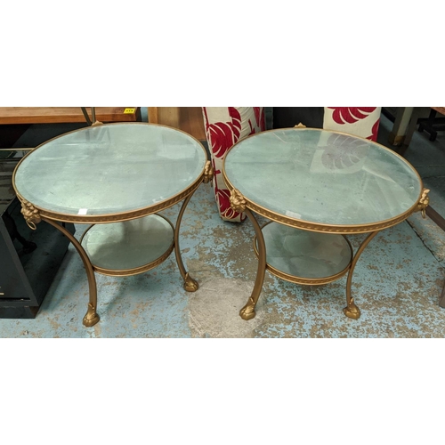 322 - OCCASIONAL TABLES, pair, two-tier form, silvered glass top, gilt metal frame, French style, 60cm H x... 