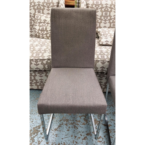 337 - CAMERICH DINING CHAIRS, a set of six, 90cm H x 40cm W x 58cm D, with light grey upholstery on chrome... 