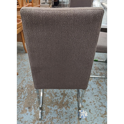 337 - CAMERICH DINING CHAIRS, a set of six, 90cm H x 40cm W x 58cm D, with light grey upholstery on chrome... 