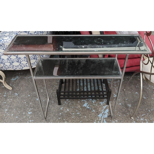 344 - ROBERT LANGFORD CONSOLE TABLE, 100cm x 27cm x 80cm, mirrored with silvered metal.