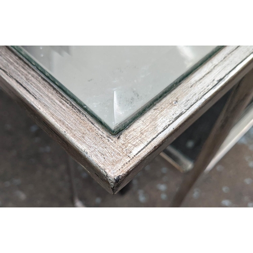 344 - ROBERT LANGFORD CONSOLE TABLE, 100cm x 27cm x 80cm, mirrored with silvered metal.