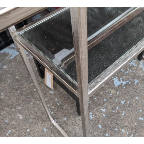 344 - ROBERT LANGFORD CONSOLE TABLE, 100cm x 27cm x 80cm, mirrored with silvered metal.