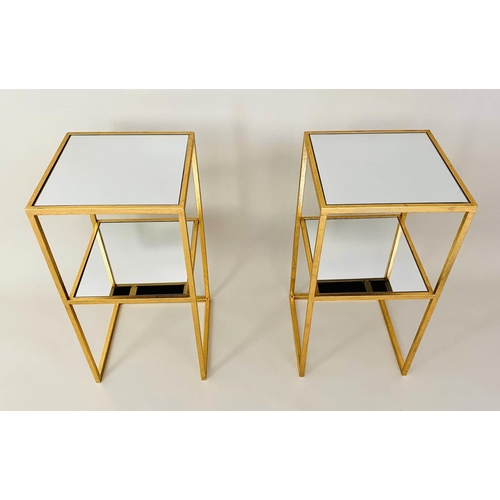 402 - SIDE TABLES, 61cm high, 30cm wide, pair, 1960s French style, of squared two-tier form, mirrored glas... 