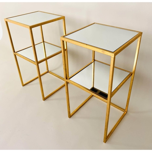 402 - SIDE TABLES, 61cm high, 30cm wide, pair, 1960s French style, of squared two-tier form, mirrored glas... 