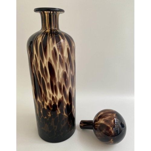 403 - DECANTERS, a pair, 40cm high, 10cm diameter, Murano style tortoiseshell glass, of cylindrical form. ... 