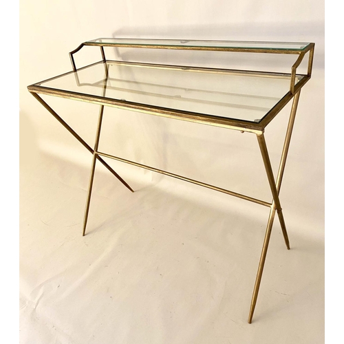 406 - WRITING DESK, 87cm high, 95cm wide, 42cm deep, 1960s French style, glass and gilt metal.