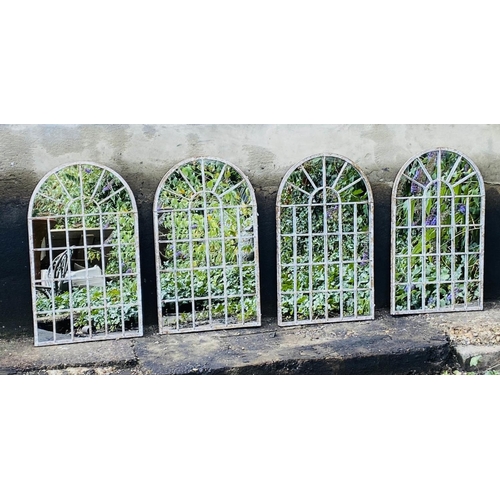 411 - ARCHITECTURAL GARDEN MIRRORS, a set of four, 60cm H x 36cm W, Georgian style, with overlaid glazing ... 