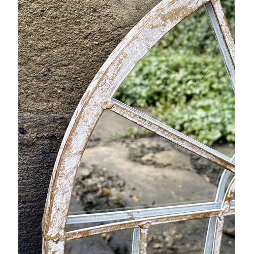 411 - ARCHITECTURAL GARDEN MIRRORS, a set of four, 60cm H x 36cm W, Georgian style, with overlaid glazing ... 