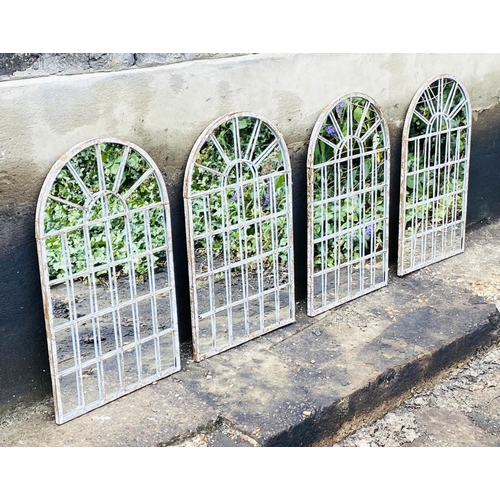 411 - ARCHITECTURAL GARDEN MIRRORS, a set of four, 60cm H x 36cm W, Georgian style, with overlaid glazing ... 