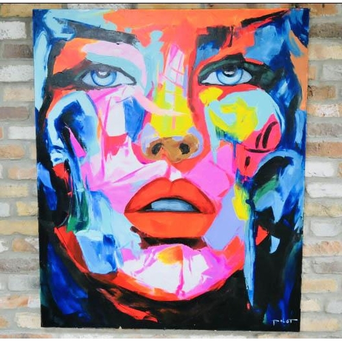 415 - STUDY OF A WOMAN'S FACE, contemporary abstract acrylic on canvas, unframed, 120cm H x 100cm W.