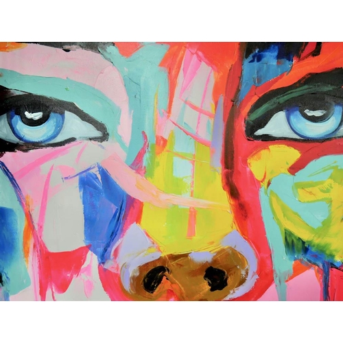 415 - STUDY OF A WOMAN'S FACE, contemporary abstract acrylic on canvas, unframed, 120cm H x 100cm W.