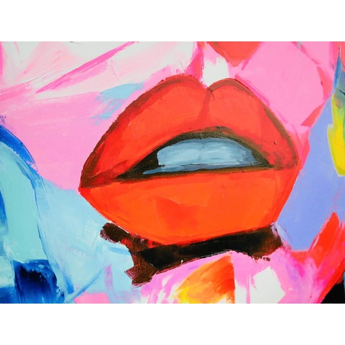 415 - STUDY OF A WOMAN'S FACE, contemporary abstract acrylic on canvas, unframed, 120cm H x 100cm W.