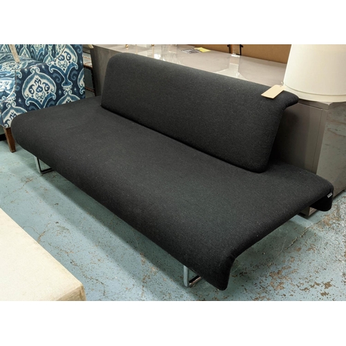 439 - B&B ITALIA MAXALTO BLACK SOFA, curved back no arms, chrome tubular legs, 73cm H, 200cm W x 85cm D.