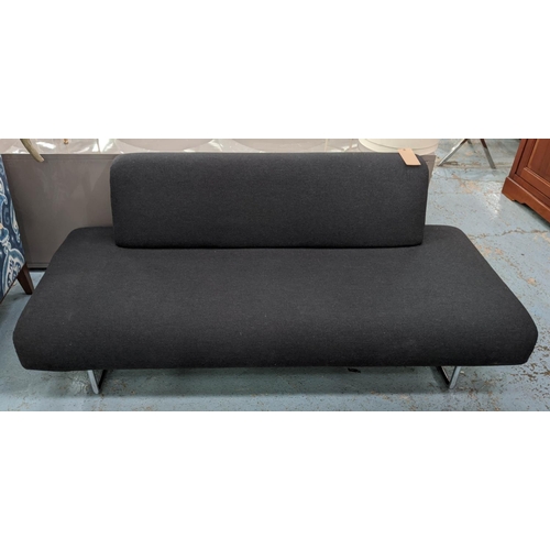 439 - B&B ITALIA MAXALTO BLACK SOFA, curved back no arms, chrome tubular legs, 73cm H, 200cm W x 85cm D.