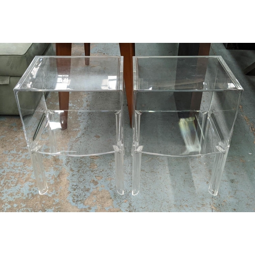 440 - LUCITE SIDE TABLES, pair, of two tier form, bow fronted lower tiers, contemporary, 57cm H x 40cm W x... 