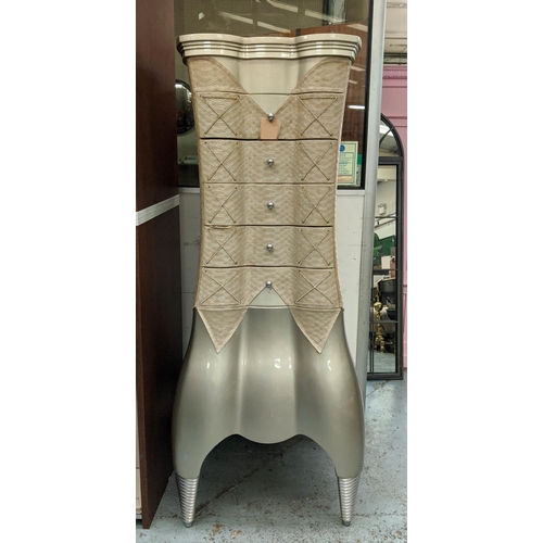 449 - TALL CHEST, 170cm H x 70cm W, with mock crocodile and diamante bodice detail.