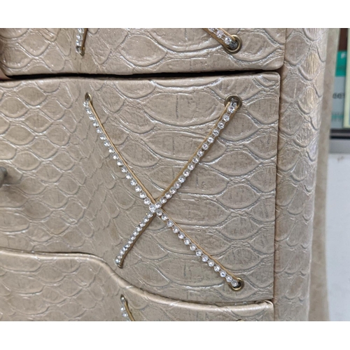 449 - TALL CHEST, 170cm H x 70cm W, with mock crocodile and diamante bodice detail.