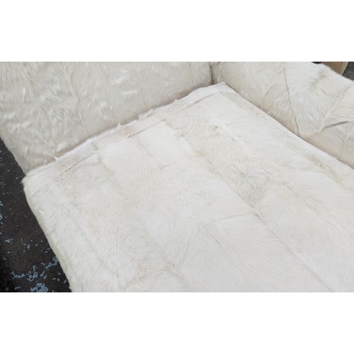 452 - DAYBED, 75cm D x 100cm H x 153cm L, in cream furry animal hide upholstery.