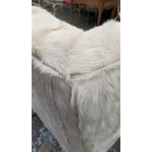 453 - DAYBED, 75cm D x 100cm H x 153cm L, in cream furry animal hide upholstery.