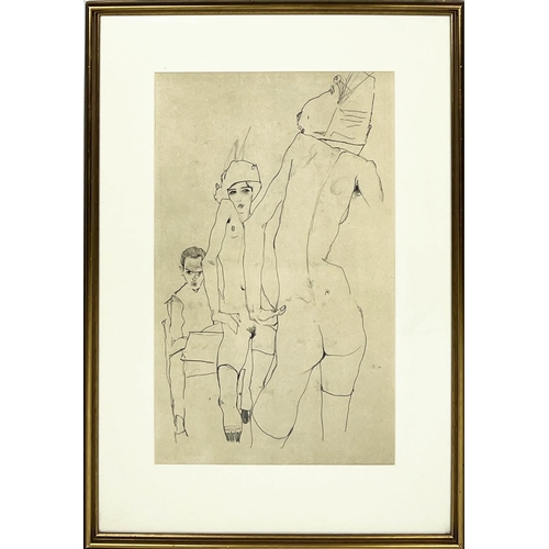 50 - EGON SCHIELE (1890-1918) 'Schiele with nude model before the mirror, 1910', lithograph, 48cm x 30cm,... 