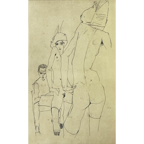 50 - EGON SCHIELE (1890-1918) 'Schiele with nude model before the mirror, 1910', lithograph, 48cm x 30cm,... 