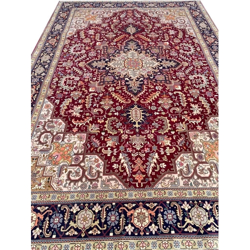 77 - PERSIAN PART SILK TABRIZ CARPET, 300cm x 200cm, Heriz design.