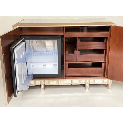 278 - RESTALL BROWN AND CLENNELL BUFFET, verre églomisé panelled with two doors enclosing mini bar and fit... 