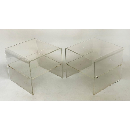 279 - LUCITE LAMP TABLES, a pair, rounded square each with shelf, 45cm x 45cm x 40cm H. (2)