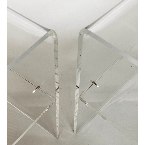 279 - LUCITE LAMP TABLES, a pair, rounded square each with shelf, 45cm x 45cm x 40cm H. (2)