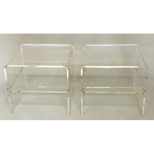 279 - LUCITE LAMP TABLES, a pair, rounded square each with shelf, 45cm x 45cm x 40cm H. (2)