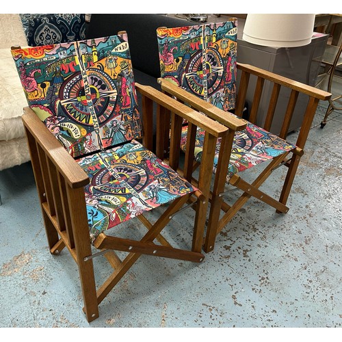 324 - GRAYSON PERRY DIRECTORS CHAIRS, a pair, with Opera Seasons fabric created for the Glyndebourne Festi... 