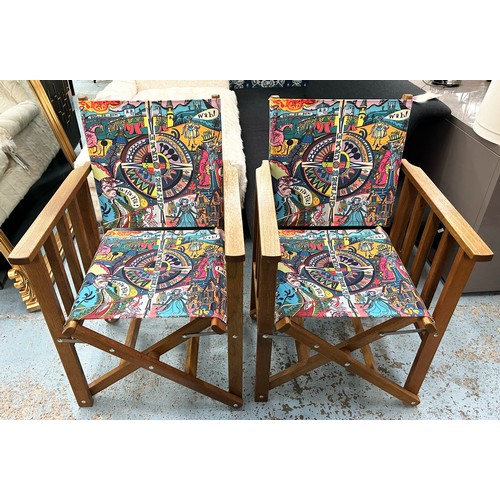 324 - GRAYSON PERRY DIRECTORS CHAIRS, a pair, with Opera Seasons fabric created for the Glyndebourne Festi... 