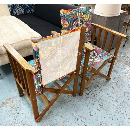 324 - GRAYSON PERRY DIRECTORS CHAIRS, a pair, with Opera Seasons fabric created for the Glyndebourne Festi... 