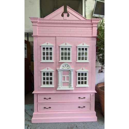 421 - DOLLS HOUSE CABINET, 132cm x 57cm x 226cm, Neoclassical style with two large doors and opening entra... 