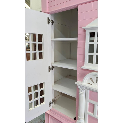 421 - DOLLS HOUSE CABINET, 132cm x 57cm x 226cm, Neoclassical style with two large doors and opening entra... 